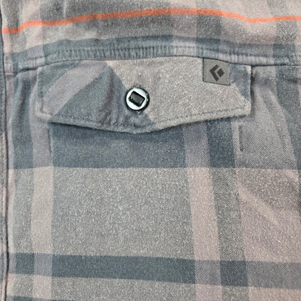 Black Diamond Mens Plaid Flannel Button Down Shirt Grey Black Orange Medium - Picture 9 of 16